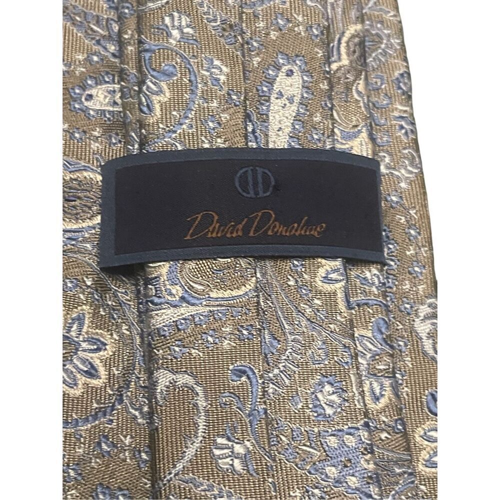 NWT David Donahue Paisley Silk Italian Handmade Neck Tie Gray Blue - Picture 2 of 14